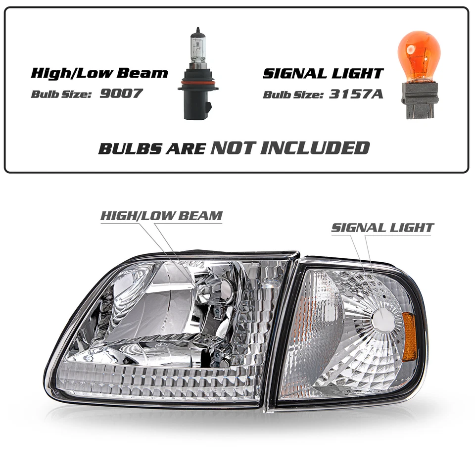 Juego faros cromados para Ford F150 1997-2003 97-02 Expedition Foto 3 de 4