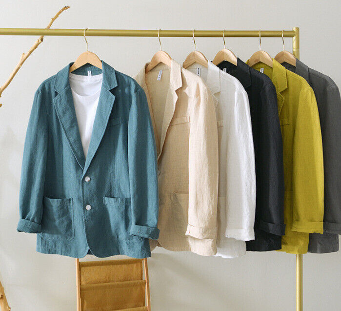 Mens Linen Lapel Shirt Comfort Suit Jacket Long Sleeve Cotton