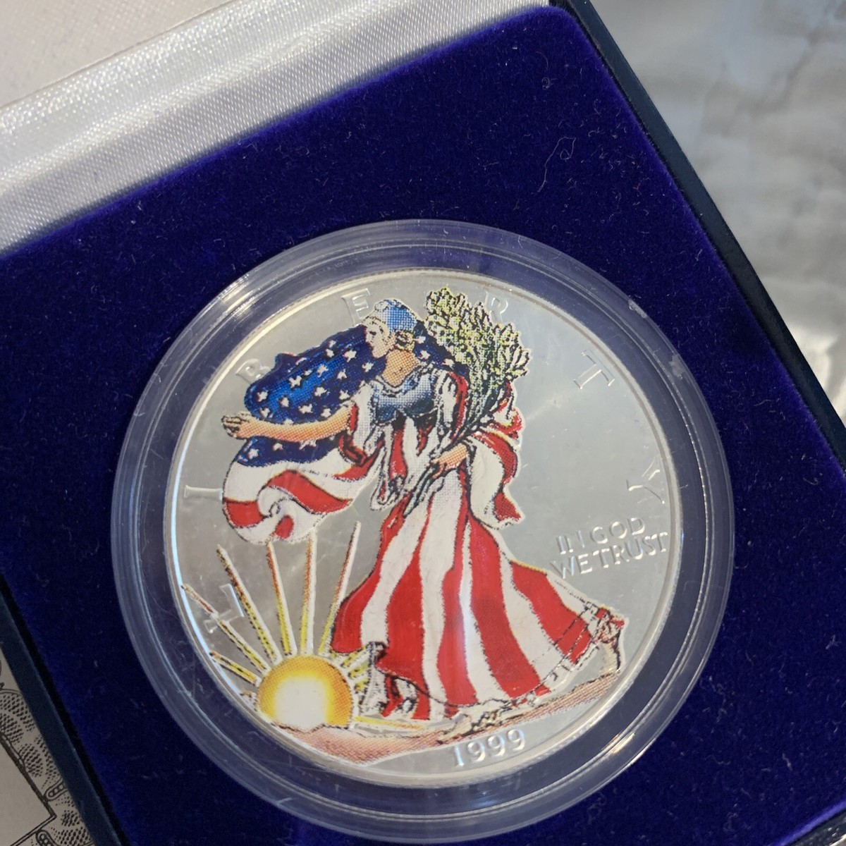 1999 Painted American Eagle Walking Liberty Fine Silver 1oz