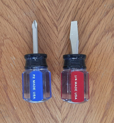 Husky Stubby 2 Piece Screwdriver Set 1/4'' Slotted ,  #2 Phillips Made In the USA