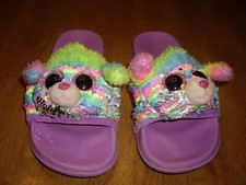 EUC Youth Girls Size 4-6 Ty Rainbow the Poodle Flippables Sequin Pool Slides