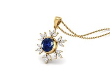 10MM Round Blue Synthetic 925 Sterling Silver Gold Plated Flower Women Necklace