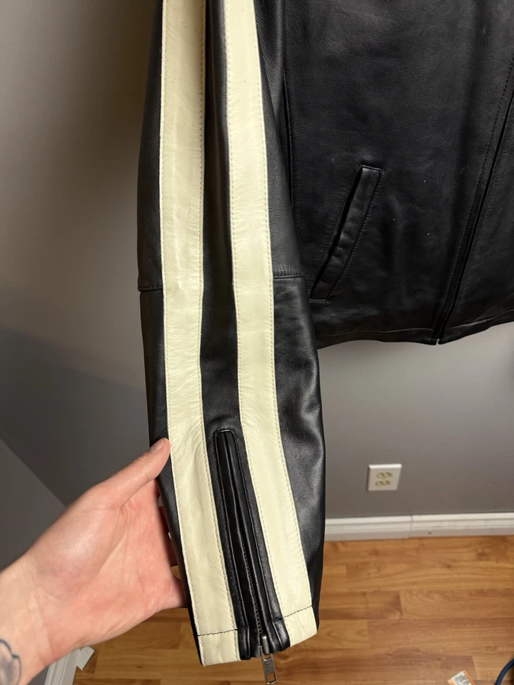 Chaqueta de cuero para motocicleta Danier a rayas pequeña para hombre Foto 3 de 4