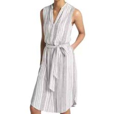 Gap Linen Blend Midi Shirt Dress Black and White Stripe Sleeveless Button Down S