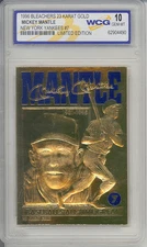 1996 MICKEY MANTLE NY YANKEES #7 23K GOLD CARD - GRADED GEM-MINT 10
