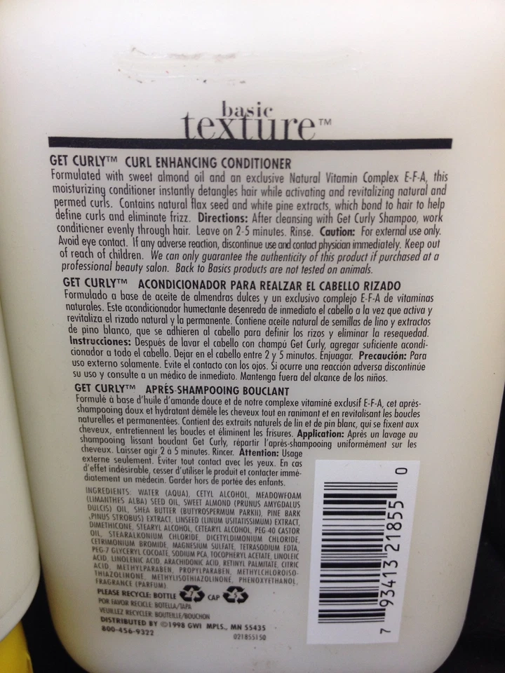 Back To Basics Basic Texture Get Curly Conditioner 33 oz SUPERSIZE! - Image 2 of 2