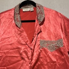 Victoria's Secret Women's Pajama Top M Pink Satin Lace Button Front