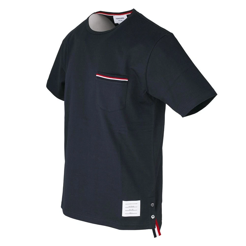 T shirt Thom Browne tre righe tasche manica corta blu navy 127542423