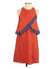Tory Burch 100% silk sleeveless shift dress Orange Red Sz 12