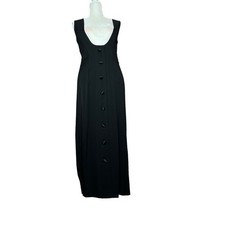 Vintage Virgo II Black Open Back Dress Sleeveless Tie Waist Midi Gown Sz 12