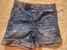 NWT Wonder Nation Girls Size 14 Floral Denim Adjustable Waist Stretch Midi Short