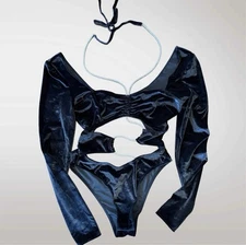 VS Lingerie Bodysuit  Black Velvet  cutout Teddy Small Sexy Night gown 