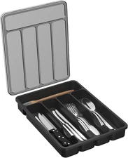 Silverware Organizer with Lid, Covered Utensil Tray for Kitchen Drawer and Count