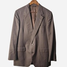Mens Vintage 80s Gray herringbone wool blazer with subtle vertical pinstripes