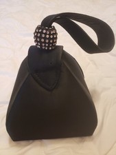 Womens Black Sequined Satin Evening Bag Formal Special Occasion 13"x6"