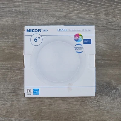 Nicor DSK56 Slim Surface Mount LED Disk Light 6" 4000K 800 Lumens 15W 120V NIB