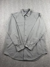 VAN HEUSEN Men's L Blue Gray Striped Button Up Dress Shirt Long Sleeve