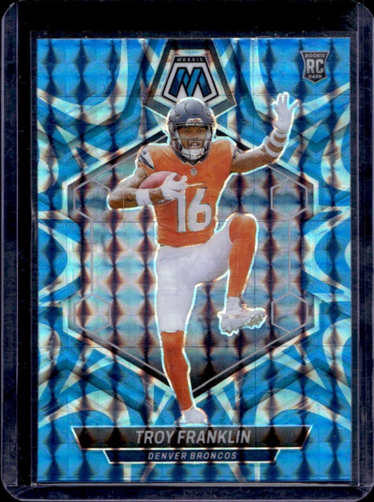 2024 Mosaic Troy Franklin RC Reactive Blue Prizm Rookie #378 Broncos