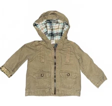 Carters Khaki Tan Utility Military Jacket Pocket Plaid Zip Up Coat Mid Weight 18