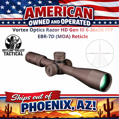 Vortex Optics Razor HD Gen III 6-36x56 FFP EBR-7D (MOA) Reticle | 34mm Tube