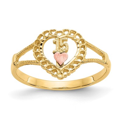 14k Two-tone Gold 15 Heart Ring Size 6 for Women 1.49gm