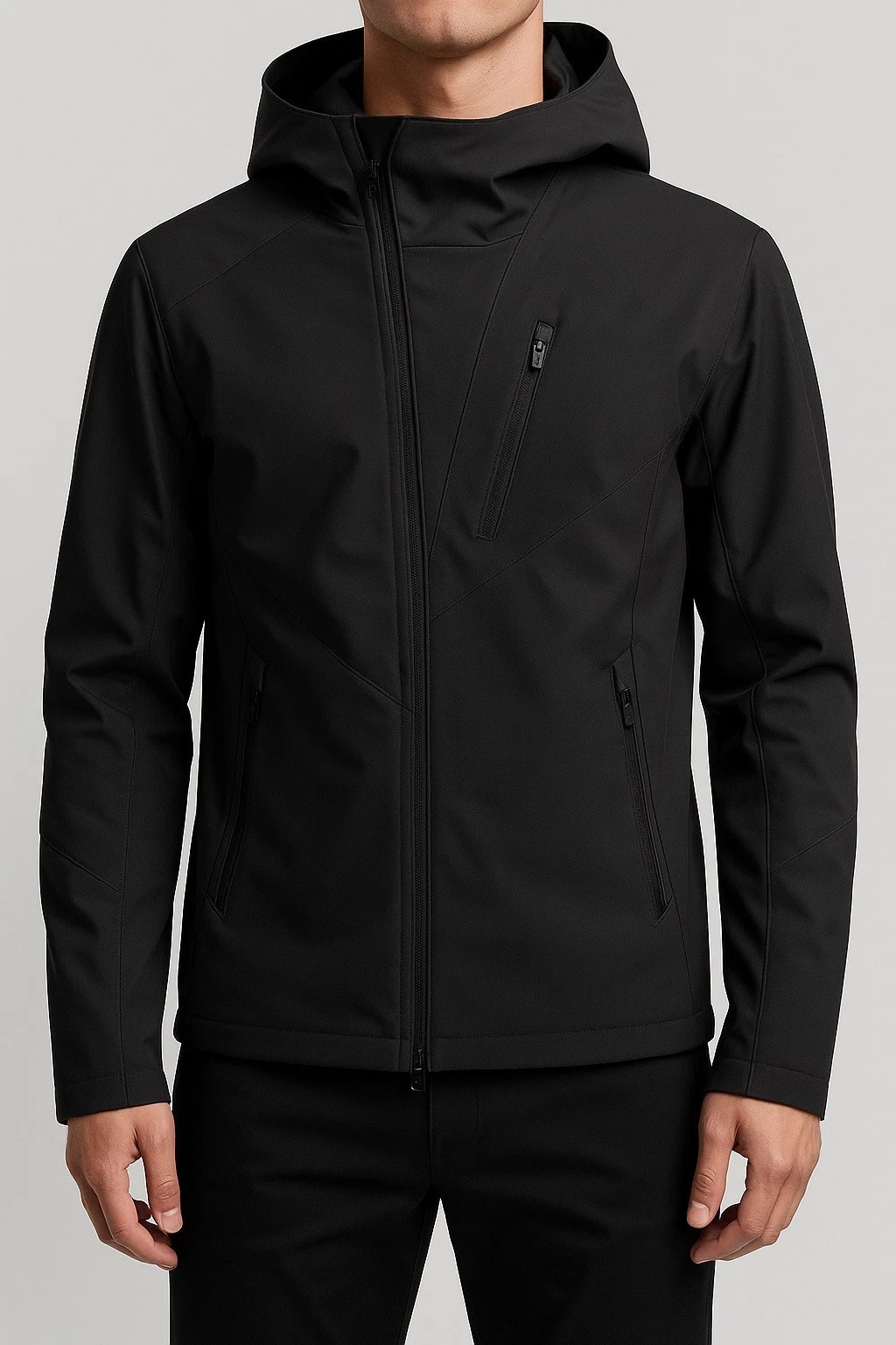 Men's Black Softshell Hooded Jacket