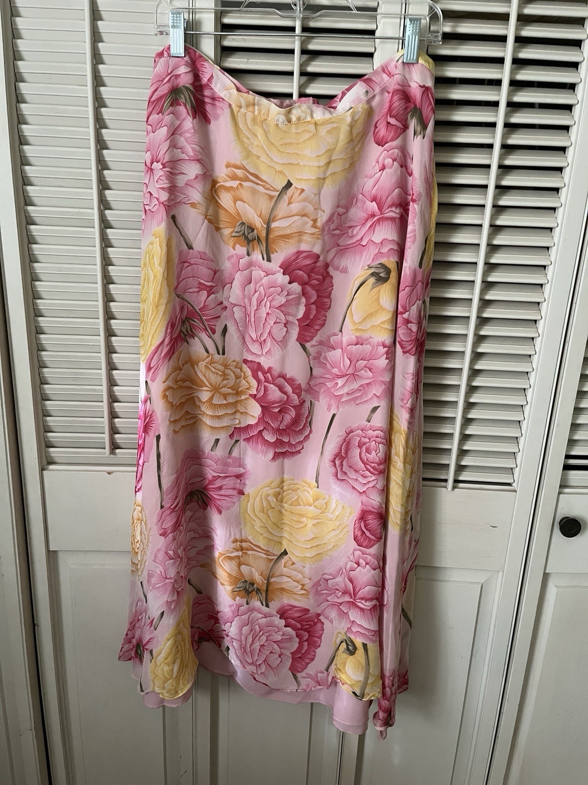 Oscar de La Renta Skirt Silk Size 12 Poeny Pink Yellow