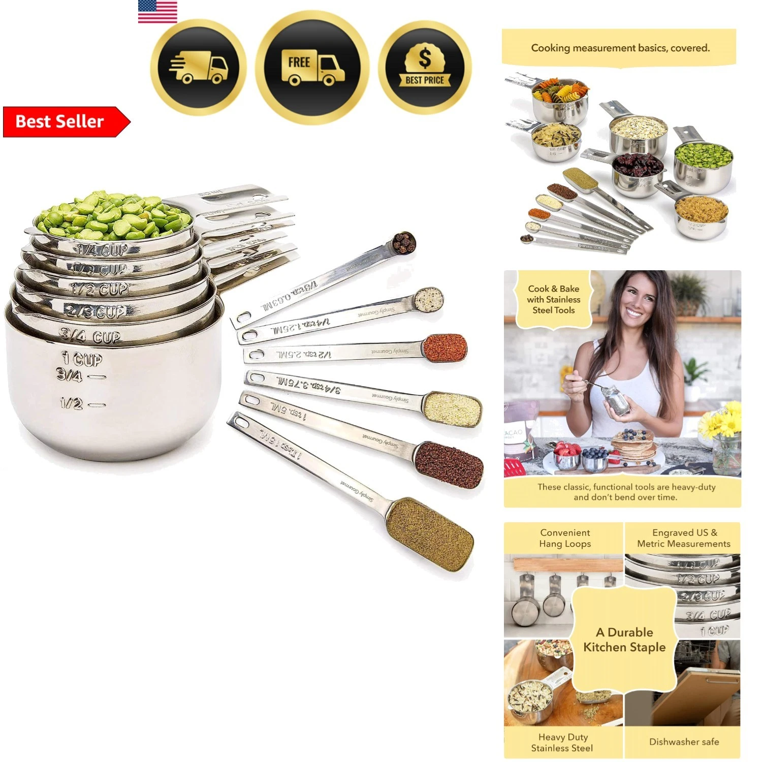 Measuring Cups and Spoons Set 12 Pcs Stainless Steel Kitchen Tools Dry Liquid
Opens in a new window