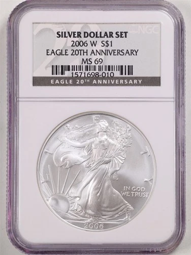 2006-W 1oz 20th Anniv. Silver Dollar Set American Eagle MS69 NGC 1571698-010