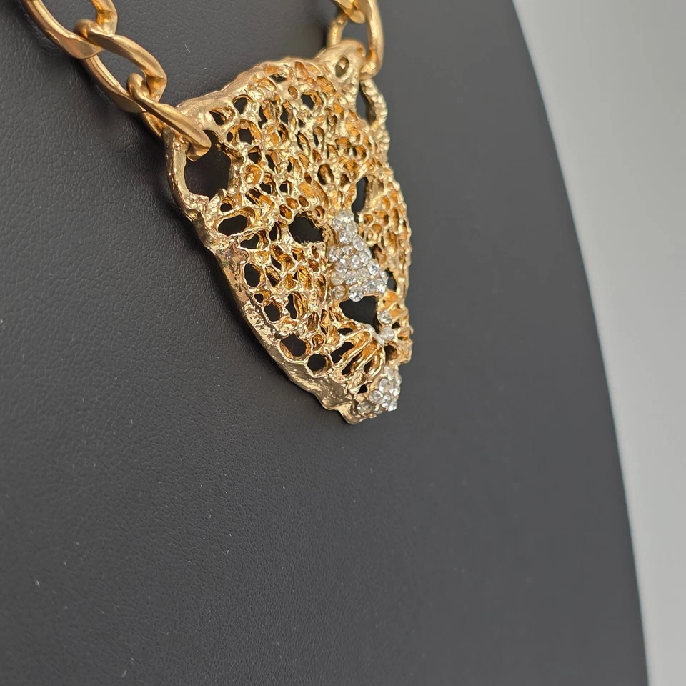 Colgante de tigre de cadena en tono dorado para mujer con acento de cristal collar distintivo 21" Foto 3 de 4