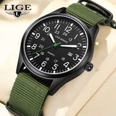 Men's Watch Nylon/Leather Strap Waterproof Date Quartz Watch Casual Wristwatch