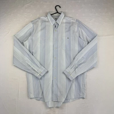 Lacoste Blue White Striped Long Sleeve Shirt Size 43 Button Down Cotton - Image 1 of 4