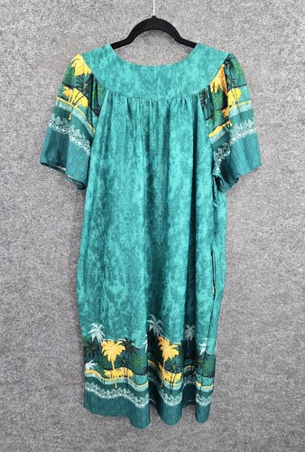 Anthony Richards Kaftan Mumu Dress Womens Large Pockets Short Sleeve Midi Green - Picture 2 of 13