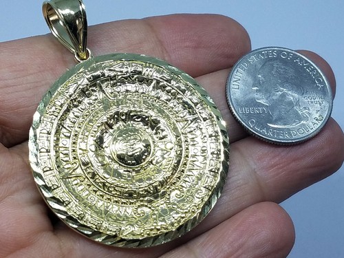 GOLd Aztec pendant Azteca calendar 10k SOLID REAL necklace diamond cut 2.25" - Picture 10 of 11