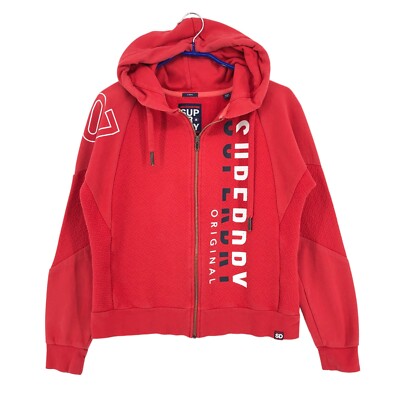 Superdry Damen Reißverschluss Rot Strickjacke Pullover Größe UK: