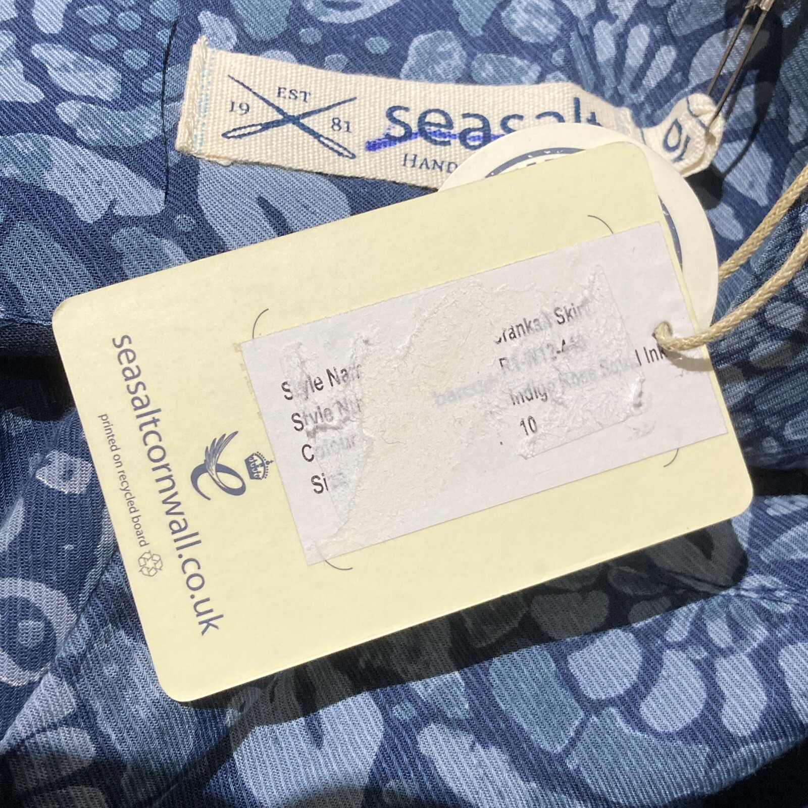 Seasalt Floral Print Cotton Blend "Krankan" Blue Skirt, Size 10 UK, BNWT 9