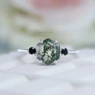 Hexagon Moss Agate & Onyx Ring 925 Sterling Silver Wedding Ring Gift for Her