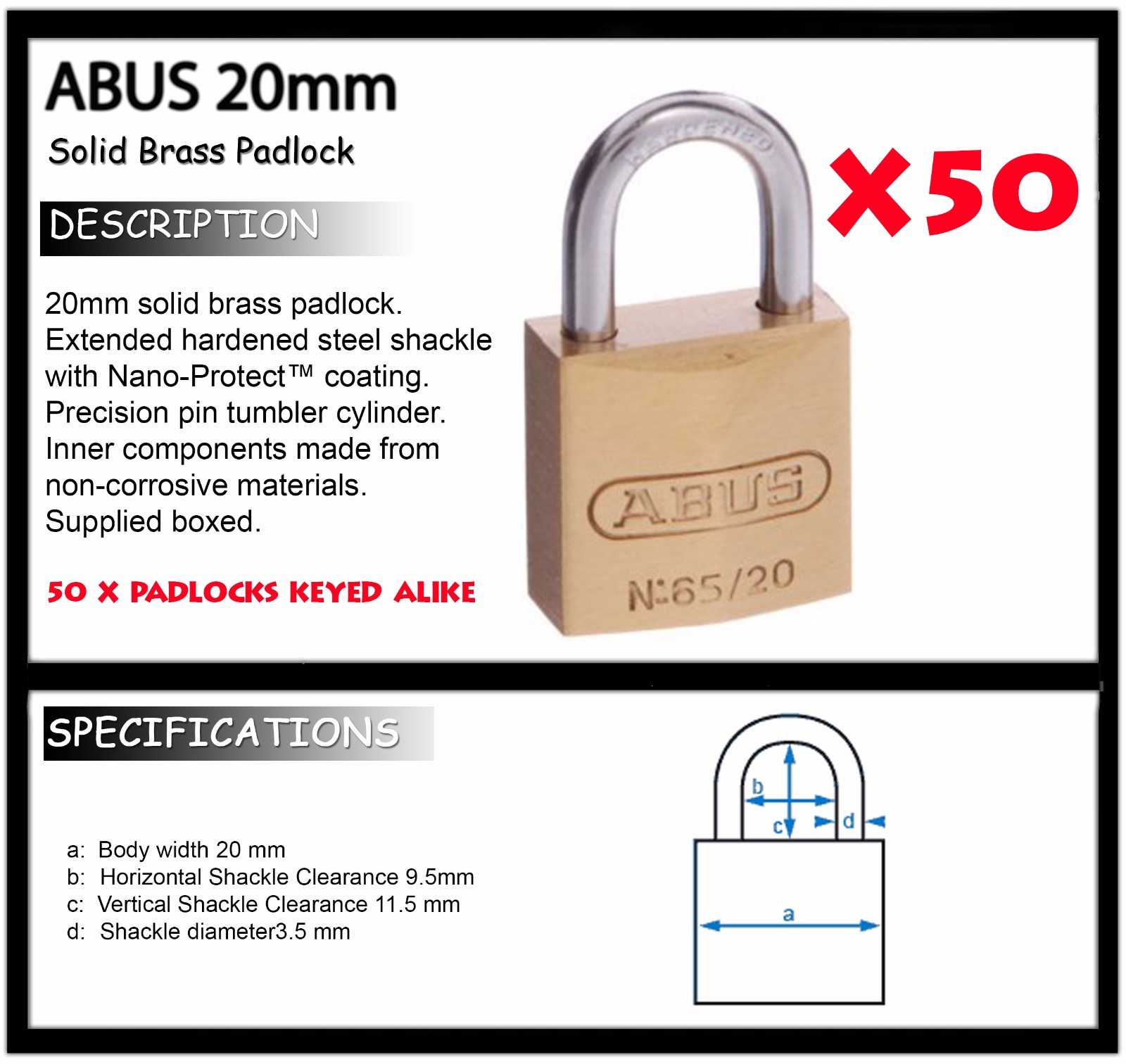 Padlock KEYED ALIKE ABUS 20mm x50 Locks BULK LOT High quality eBay