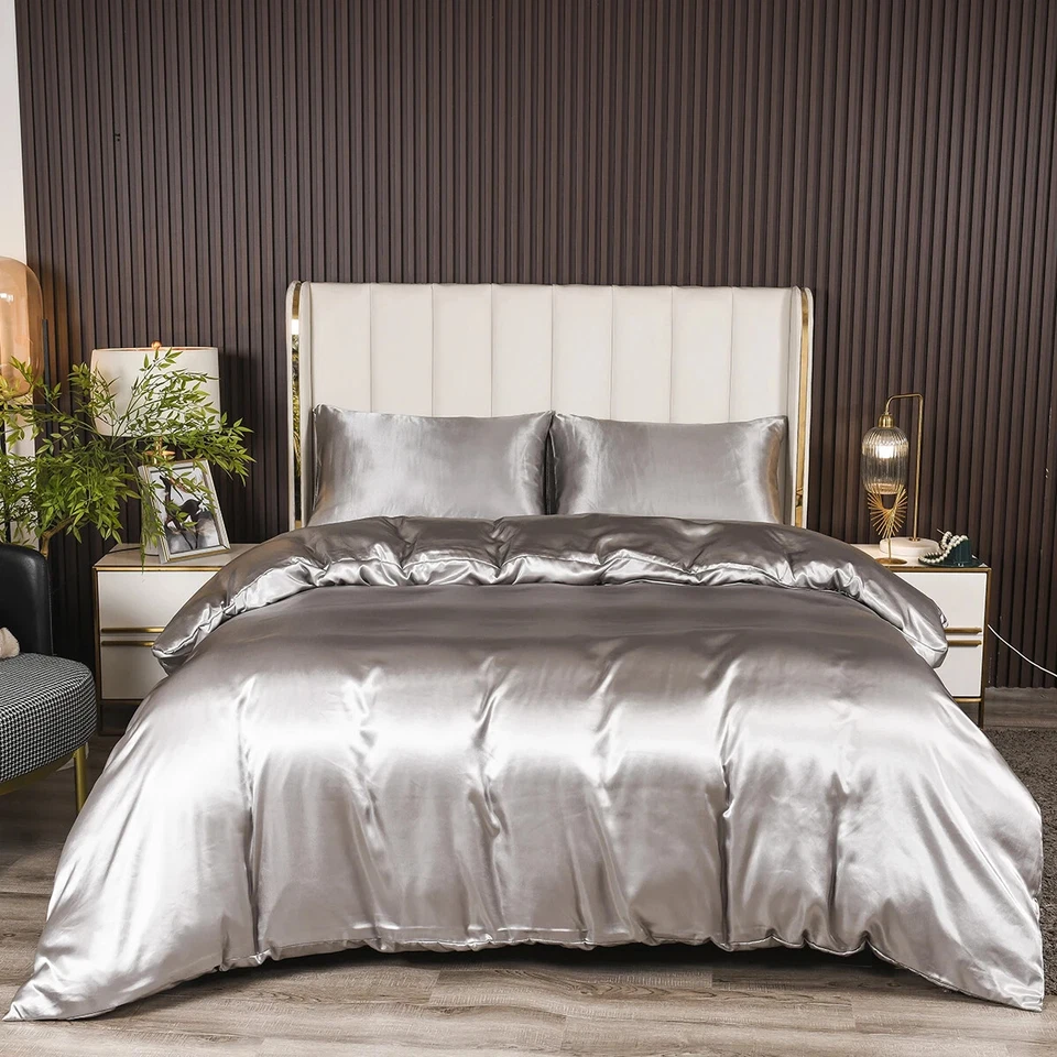 3-Piece Reversible Silk Comforter Set/Bedding Set, Luxury Soft Satin Comforter - Image 3 of 4