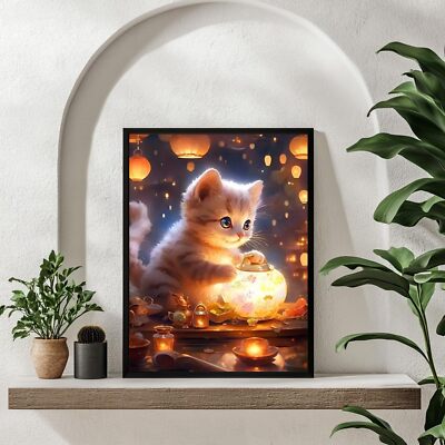 Diamond Painting Images Chat Full Drill DIY Résine Strass Mosaïque Cadeau Pour La Décoration De La Maison Avec Kit D'outils De Collage (30 X 30 Cm