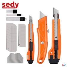 3PC Utility Knife Set Lock Back Box Cutter Clip Pocket Knife With Blade Storage