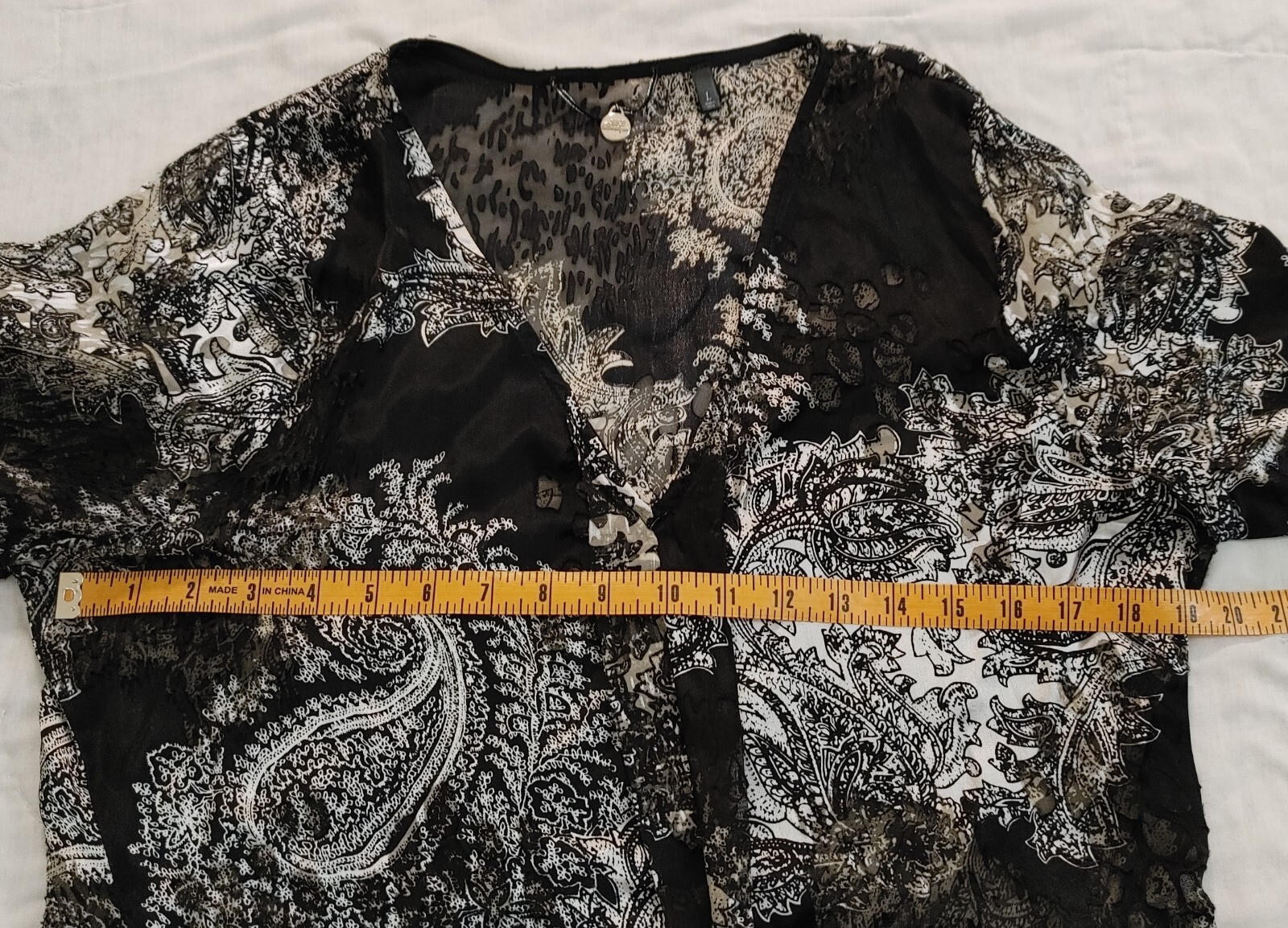 BKE Boutique Buckle Shirt Sheer Blouse Top Womens L Roll Up Sleeve Light Black