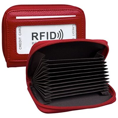 Cartera de viaje con tarjetero de cuero con bloqueo RFID y cremallera