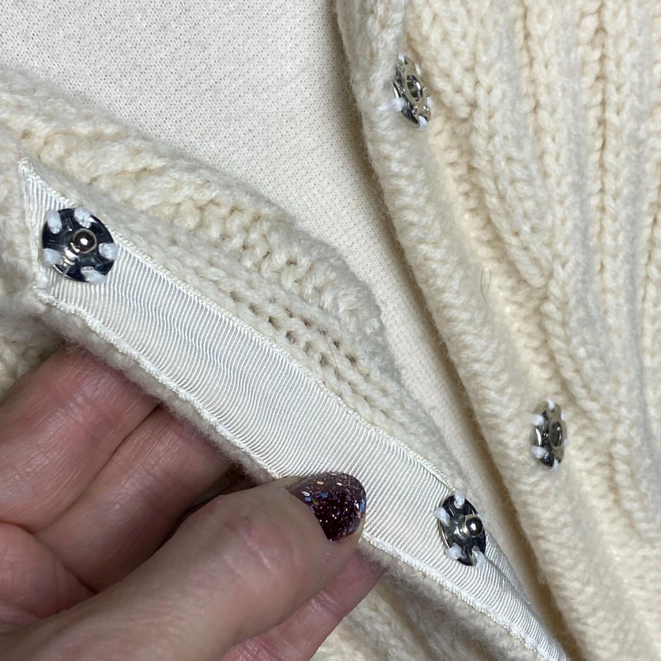 Mercer & Madison Merino Wool cream Cable Knit Cardigan Sweater collar ivory M/L - Image 4 of 4