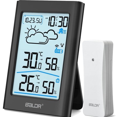 Wetterstation Funk, Außensensor, Digital DCF Uhr - Multifunktionale Anzeige