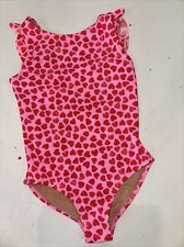 NWT 8 YR CREWCUTS GIRL S SWIMSUIT RUFFLE PINK RED HEART ONE PIECE SWIM SUIT