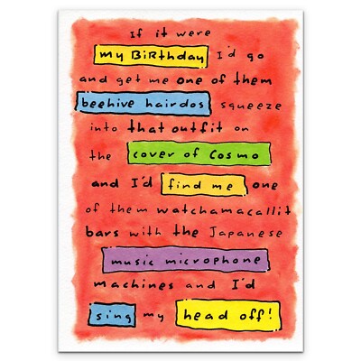 Funny HAPPY BIRTHDAY Card for A WILD WOMAN,  Beehive Hairdo by J. Ward +Envelope