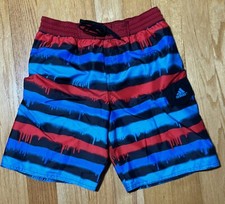 Adidas Swim Board Shorts Youth Boys XL Striped Trunks Pocket Logo Lining VGC