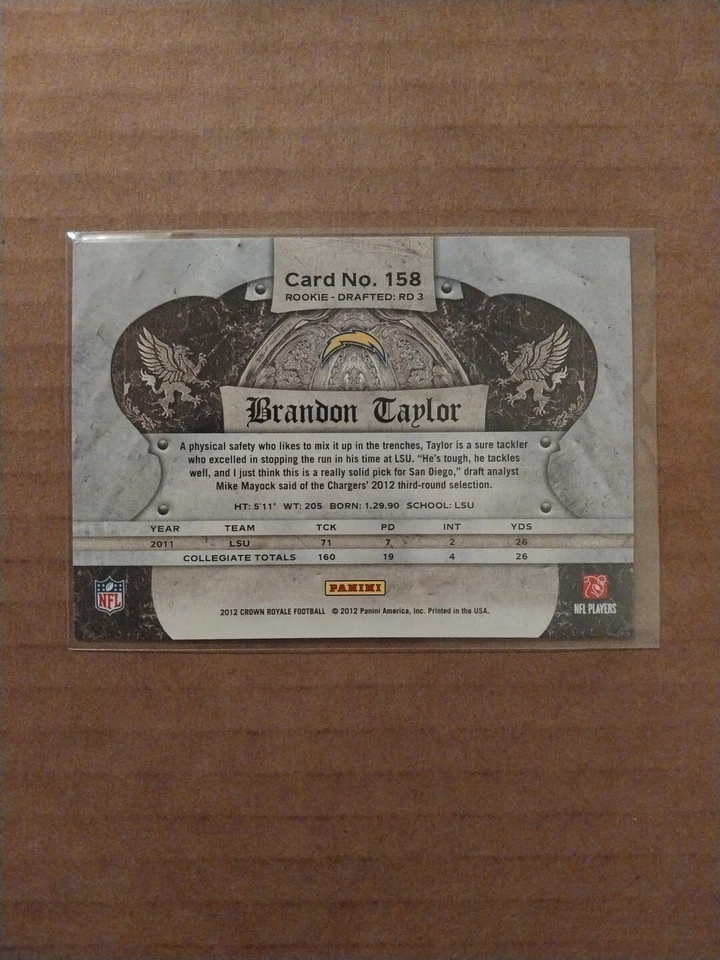 2012 Crown Royale Crown Brandon Taylor #158 Rookie RC CHARGERS - Image 2 of 2