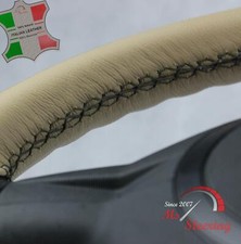 FOR AUSTIN A55 VAN 57-63 BEIGE LEATHER STEERING WHEEL COVER BLACK STIT
